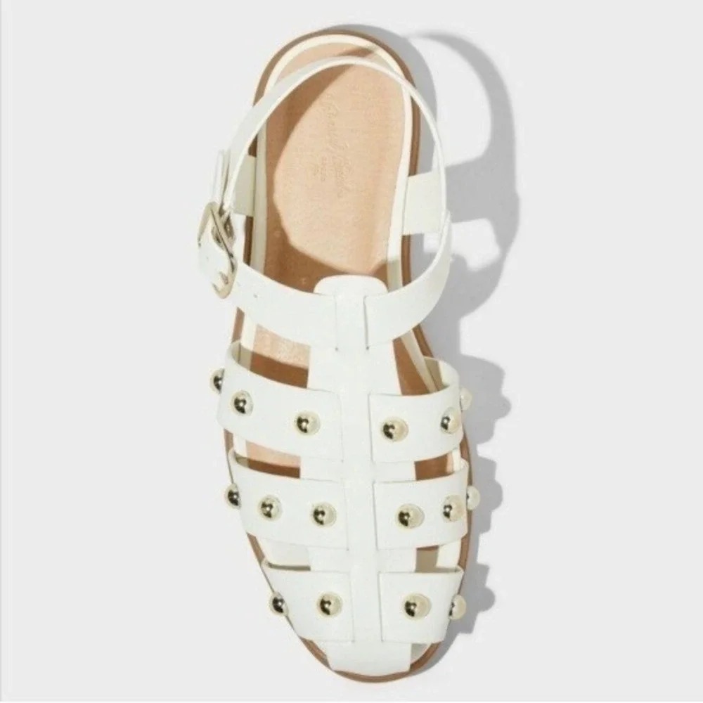 Universal Thread Winnie Studded Fisherman Sandals Off-White Gold Studs 10 - Picture 3 of 4